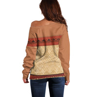 Island Elder Inspired Costume Off Shoulder Sweater Polynesian Tribal Pattern