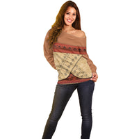 Island Elder Inspired Costume Off Shoulder Sweater Polynesian Tribal Pattern