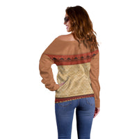 Island Elder Inspired Costume Off Shoulder Sweater Polynesian Tribal Pattern