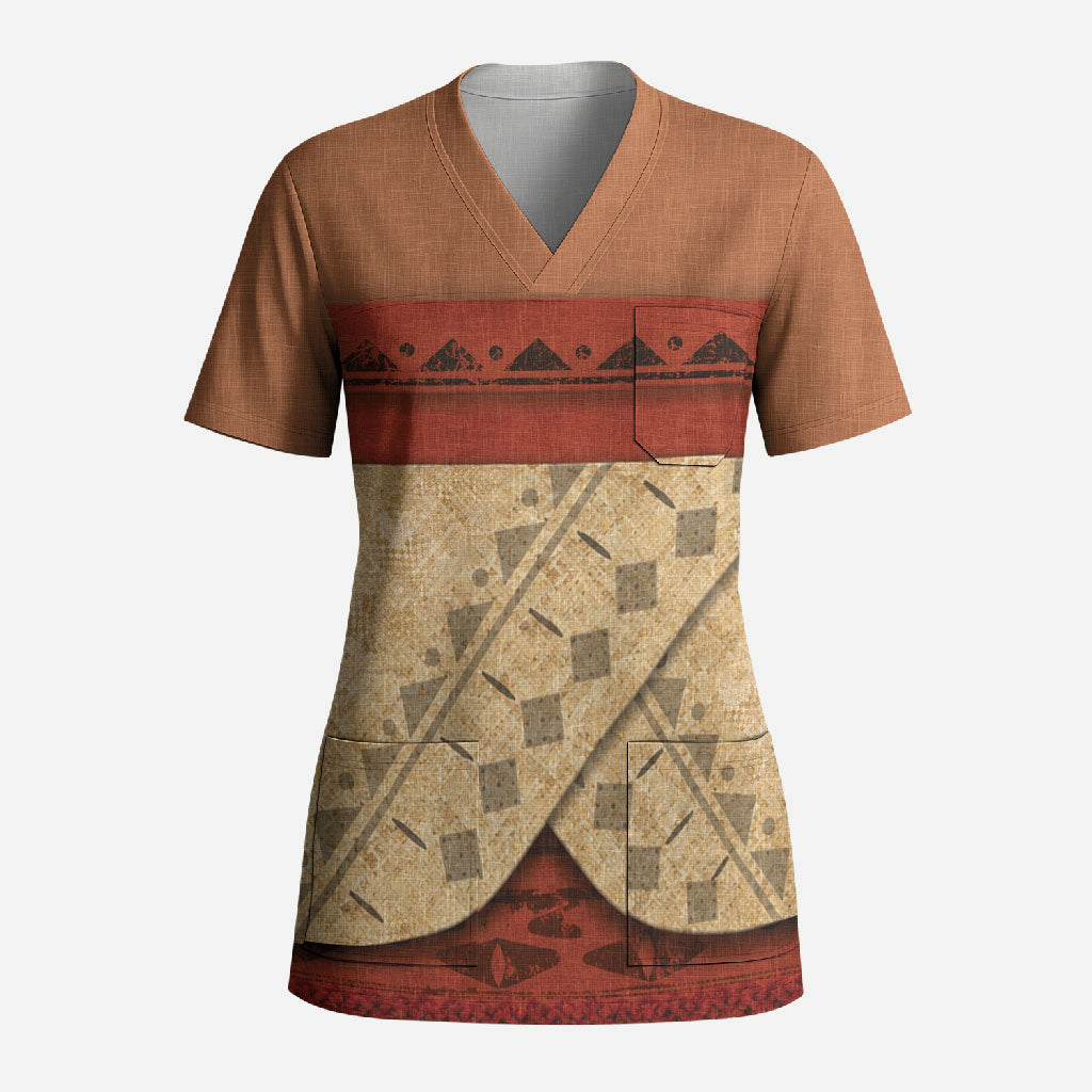 Island Elder Inspired Costume Scrub Top Polynesian Tribal Pattern