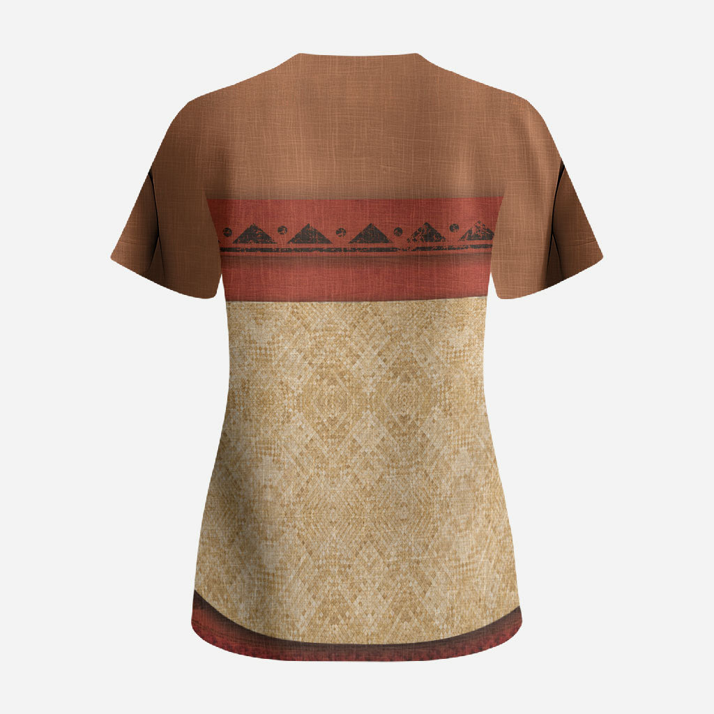 Island Elder Inspired Costume Scrub Top Polynesian Tribal Pattern