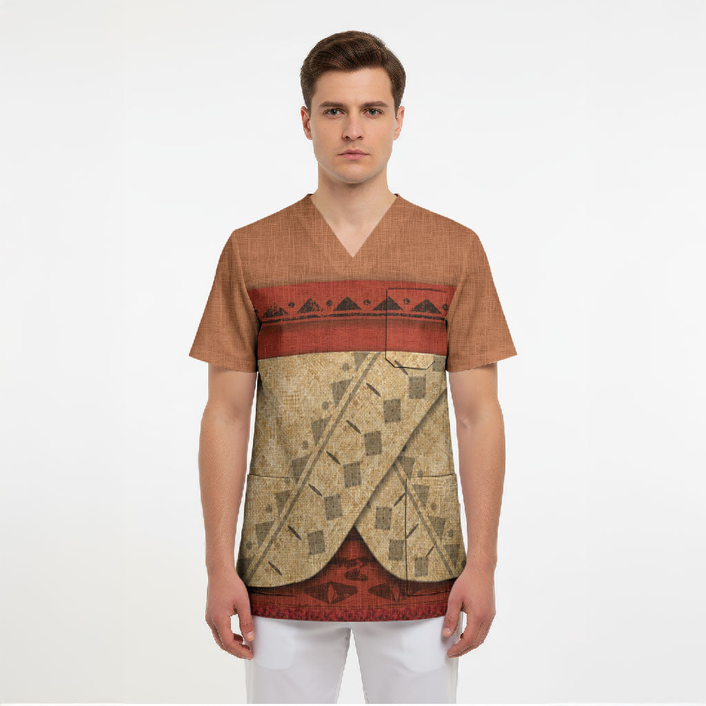Island Elder Inspired Costume Scrub Top Polynesian Tribal Pattern