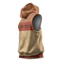 Island Elder Inspired Costume Sleeveless Hoodie Polynesian Tribal Pattern