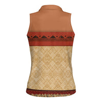 Island Elder Inspired Costume Women Sleeveless Polo Shirt Polynesian Tribal Pattern
