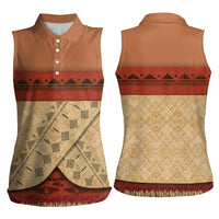 Island Elder Inspired Costume Women Sleeveless Polo Shirt Polynesian Tribal Pattern