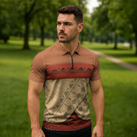 Island Elder Inspired Costume Zipper Polo Shirt Polynesian Tribal Pattern