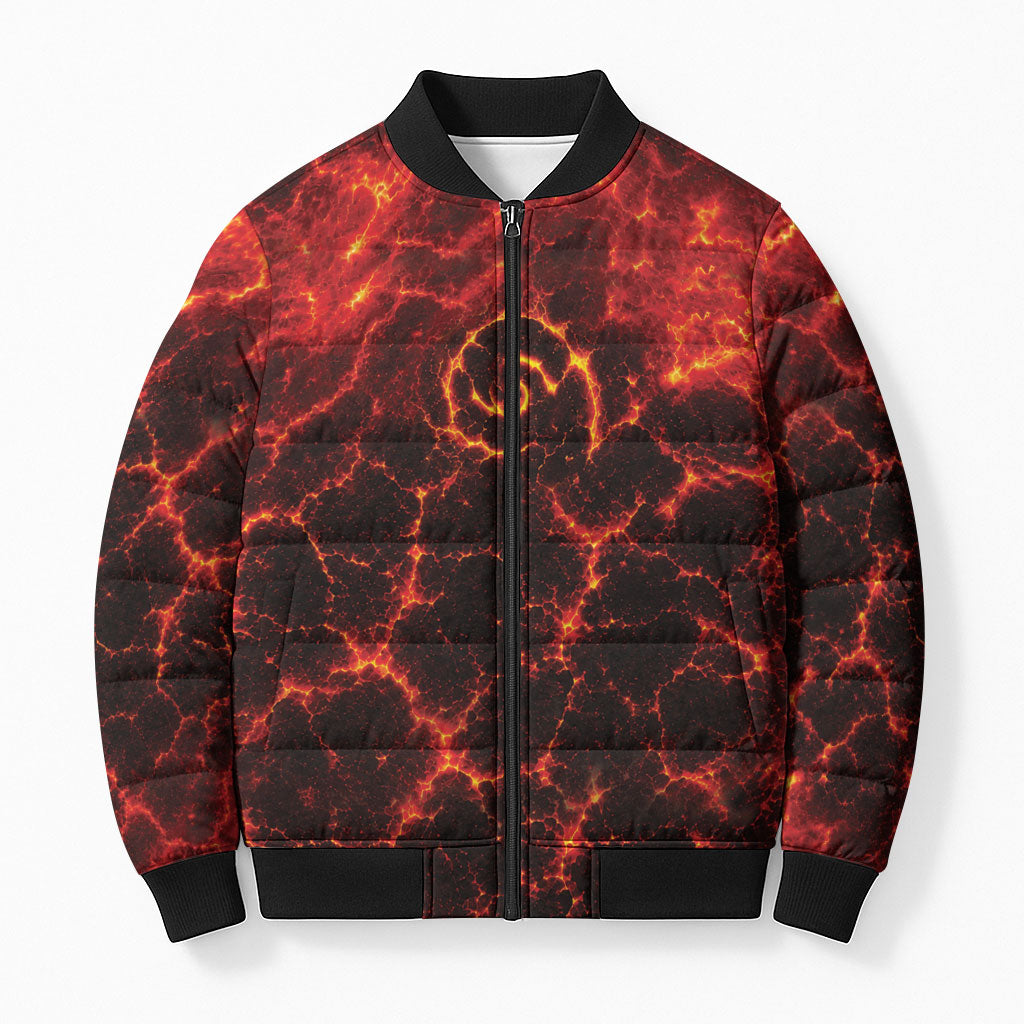 Lava Monster Costume Bomber Puffer Jacket Fiery Lava Spiral