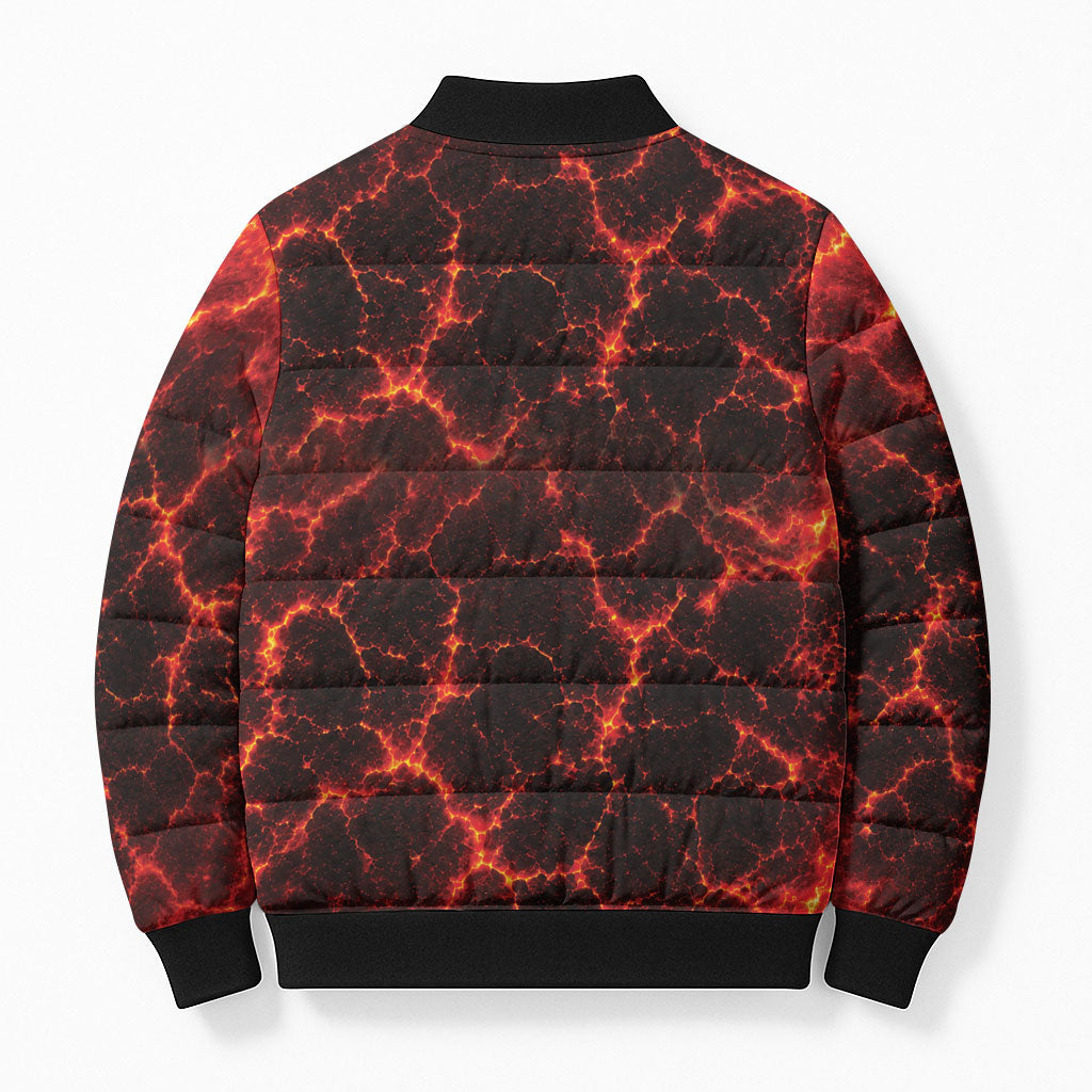 Lava Monster Costume Bomber Puffer Jacket Fiery Lava Spiral