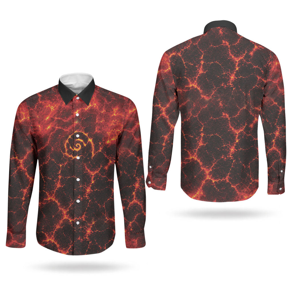 Lava Monster Costume Couples Matching Long Sleeve Bodycon Dress and Long Sleeve Button Shirt Fiery Lava Spiral