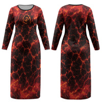 Lava Monster Costume Couples Matching Long Sleeve Bodycon Dress and Long Sleeve Button Shirt Fiery Lava Spiral