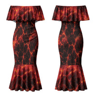Lava Monster Costume Couples Matching Mermaid Dress and Long Sleeve Button Shirt Fiery Lava Spiral