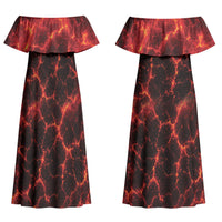 Lava Monster Costume Couples Matching Off Shoulder Maxi Dress and Hawaiian Shirt Fiery Lava Spiral