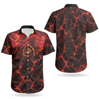 Lava Monster Costume Couples Matching Off Shoulder Short Dress and Hawaiian Shirt Fiery Lava Spiral
