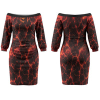 Lava Monster Costume Couples Matching Off The Shoulder Long Sleeve Dress and Long Sleeve Button Shirt Fiery Lava Spiral