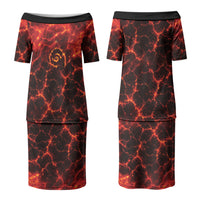 Lava Monster Costume Couples Matching Puletasi and Long Sleeve Button Shirt Fiery Lava Spiral