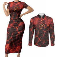 Lava Monster Costume Couples Matching Short Sleeve Bodycon Dress and Long Sleeve Button Shirt Fiery Lava Spiral