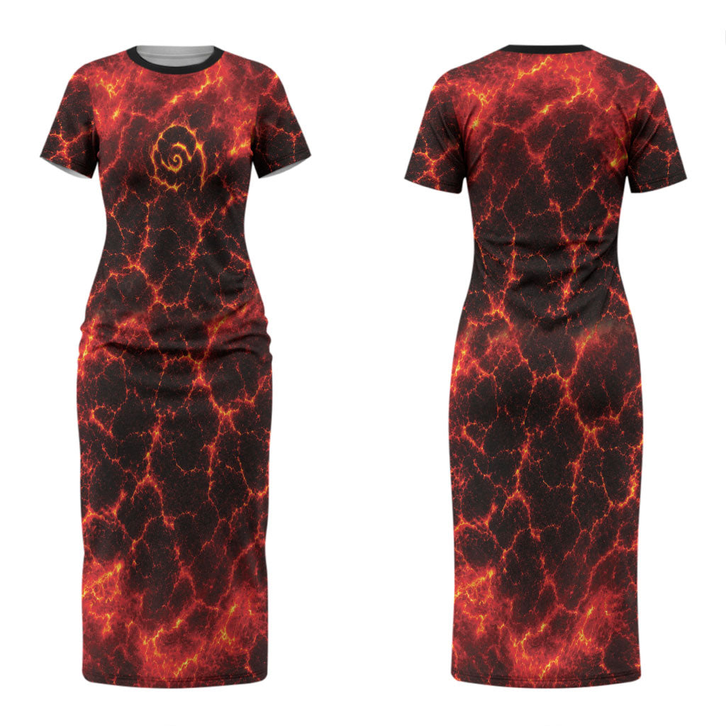 Lava Monster Costume Couples Matching Short Sleeve Bodycon Dress and Long Sleeve Button Shirt Fiery Lava Spiral