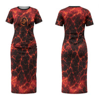 Lava Monster Costume Couples Matching Short Sleeve Bodycon Dress and Long Sleeve Button Shirt Fiery Lava Spiral