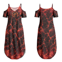 Lava Monster Costume Couples Matching Summer Maxi Dress and Hawaiian Shirt Fiery Lava Spiral