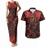 Lava Monster Costume Couples Matching Tank Maxi Dress and Hawaiian Shirt Fiery Lava Spiral