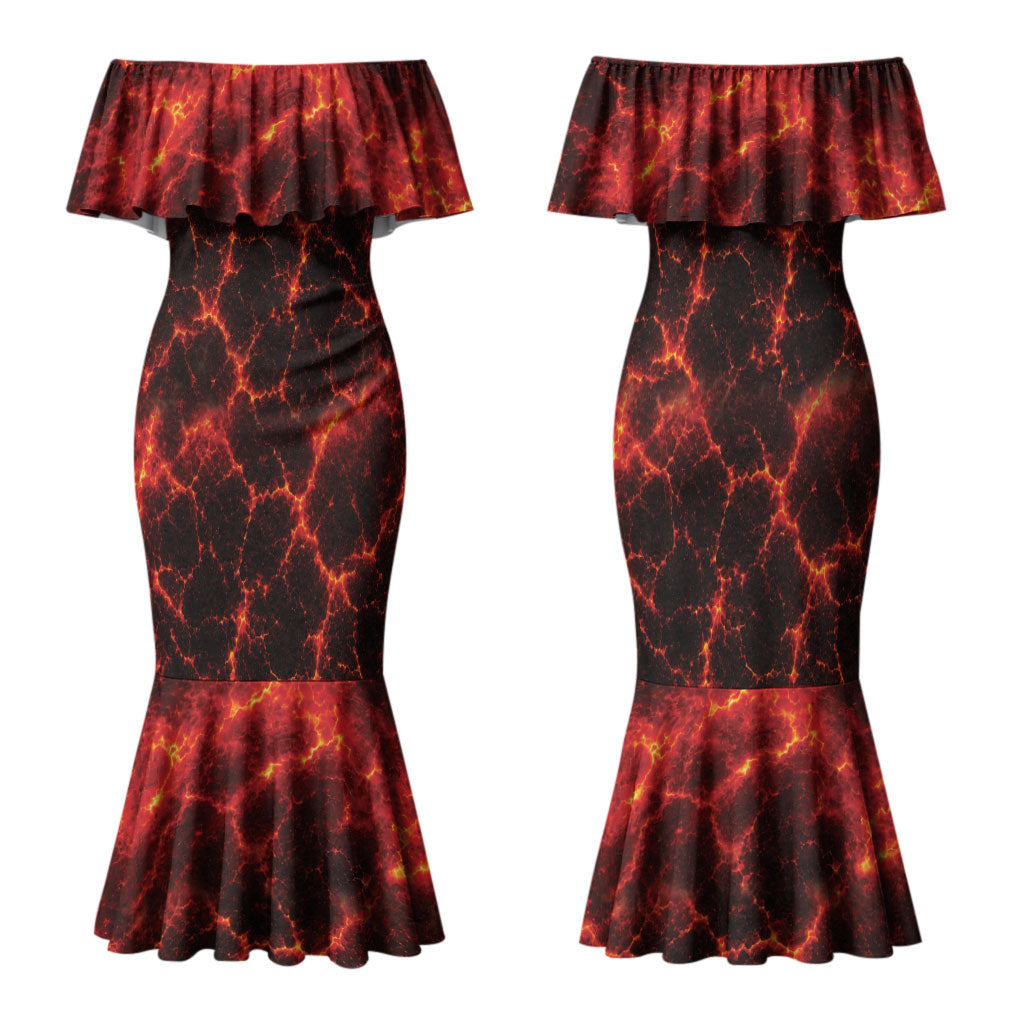 Lava Monster Costume Family Matching Mermaid Dress and Hawaiian Shirt Fiery Lava Spiral