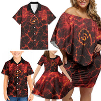 Lava Monster Costume Family Matching Off Shoulder Short Dress and Hawaiian Shirt Fiery Lava Spiral