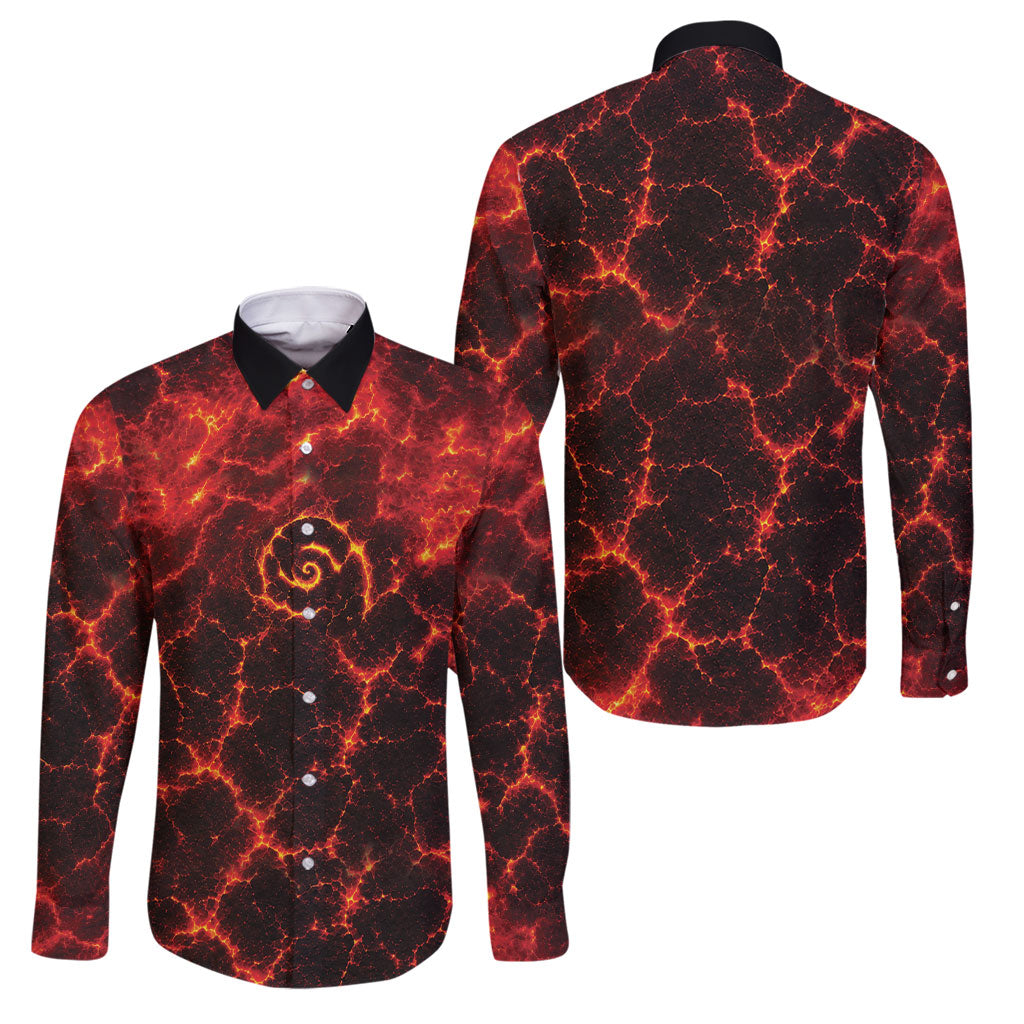 Lava Monster Costume Family Matching Off Shoulder Short Dress and Hawaiian Shirt Fiery Lava Spiral