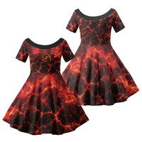 Lava Monster Costume Family Matching Off Shoulder Short Dress and Hawaiian Shirt Fiery Lava Spiral