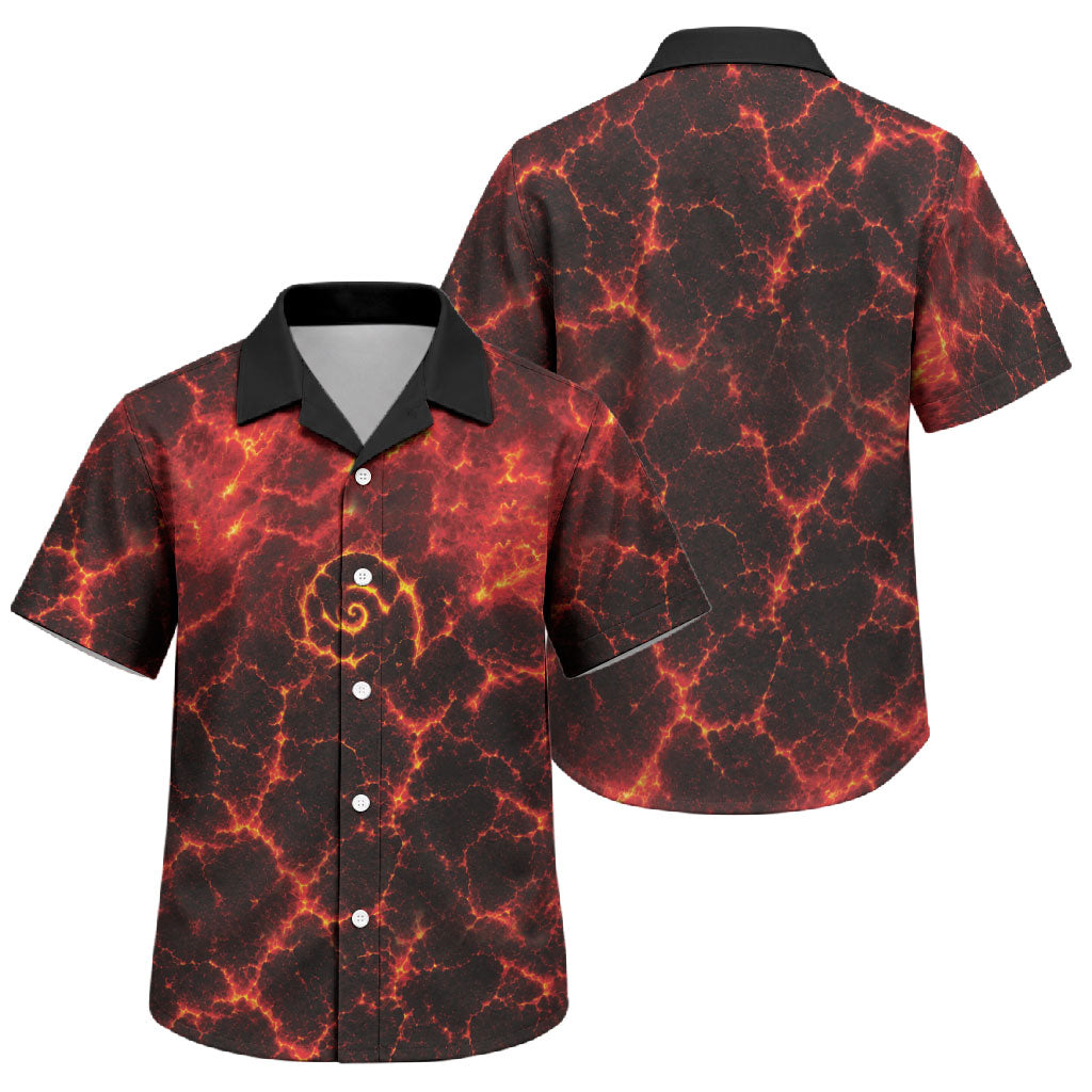 Lava Monster Costume Family Matching Off Shoulder Short Dress and Hawaiian Shirt Fiery Lava Spiral