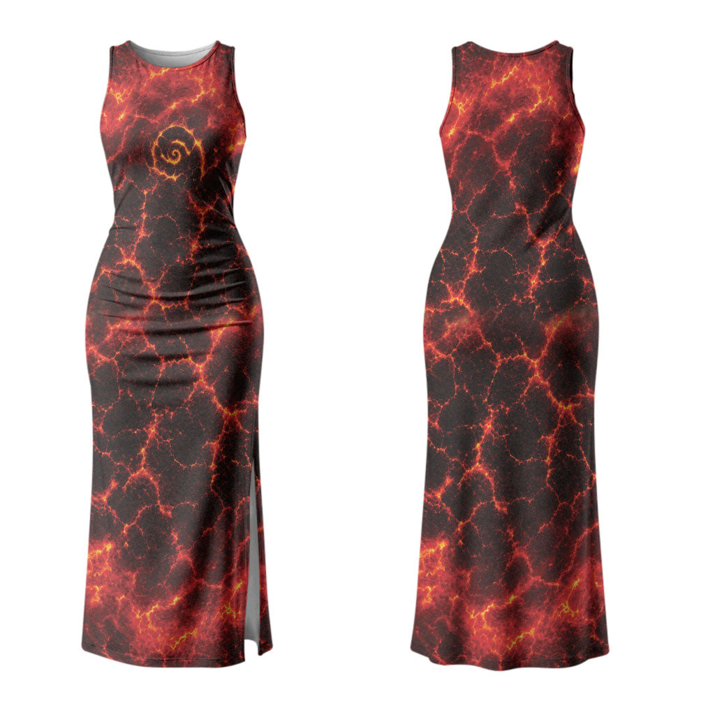 Lava Monster Costume Family Matching Tank Maxi Dress and Hawaiian Shirt Fiery Lava Spiral
