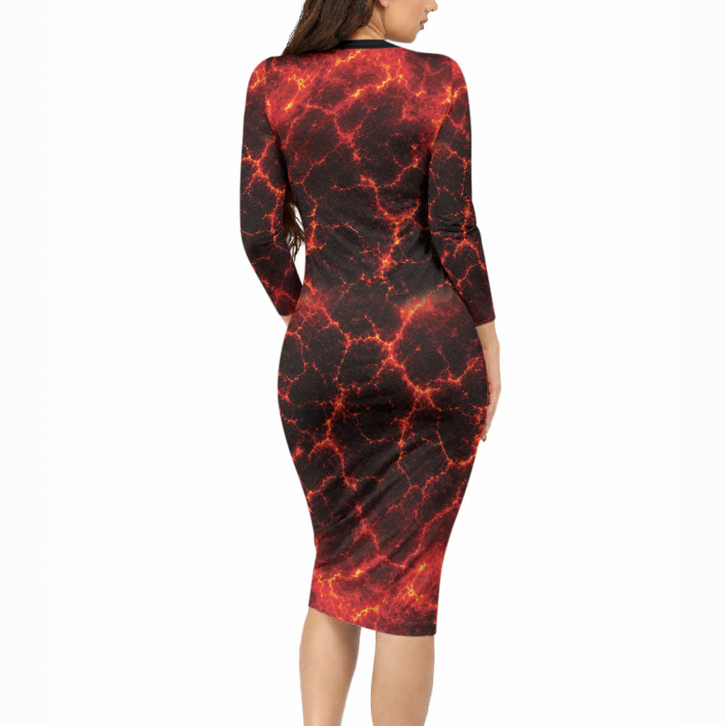 Lava Monster Costume Long Sleeve Bodycon Dress Fiery Lava Spiral