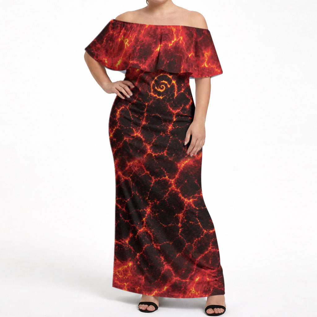Lava Monster Costume Off Shoulder Maxi Dress Fiery Lava Spiral