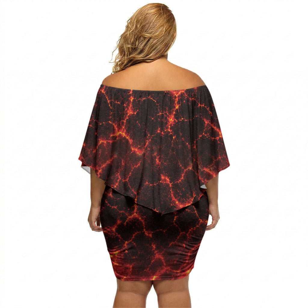 Lava Monster Costume Off Shoulder Short Dress Fiery Lava Spiral
