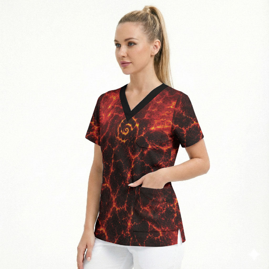 Lava Monster Costume Scrub Top Fiery Lava Spiral