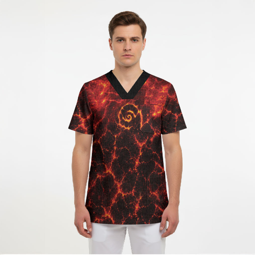 Lava Monster Costume Scrub Top Fiery Lava Spiral