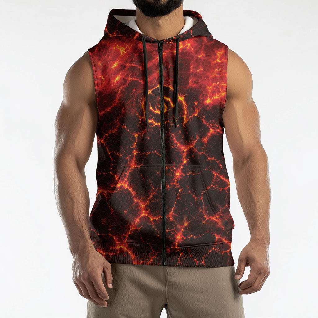 Lava Monster Costume Sleeveless Zip Hoodie Fiery Lava Spiral