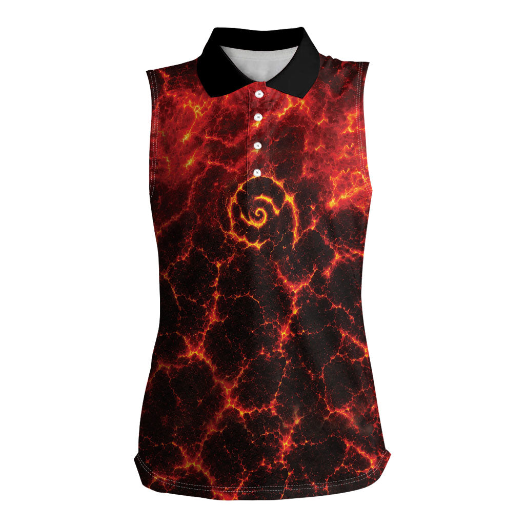 Lava Monster Costume Women Sleeveless Polo Shirt Fiery Lava Spiral