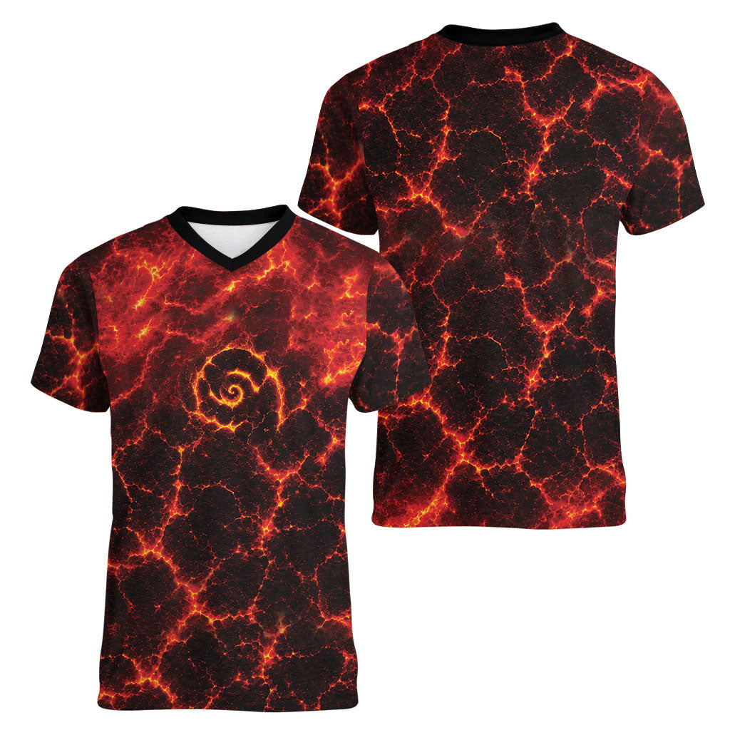 Lava Monster Costume Women V-Neck T-Shirt Fiery Lava Spiral
