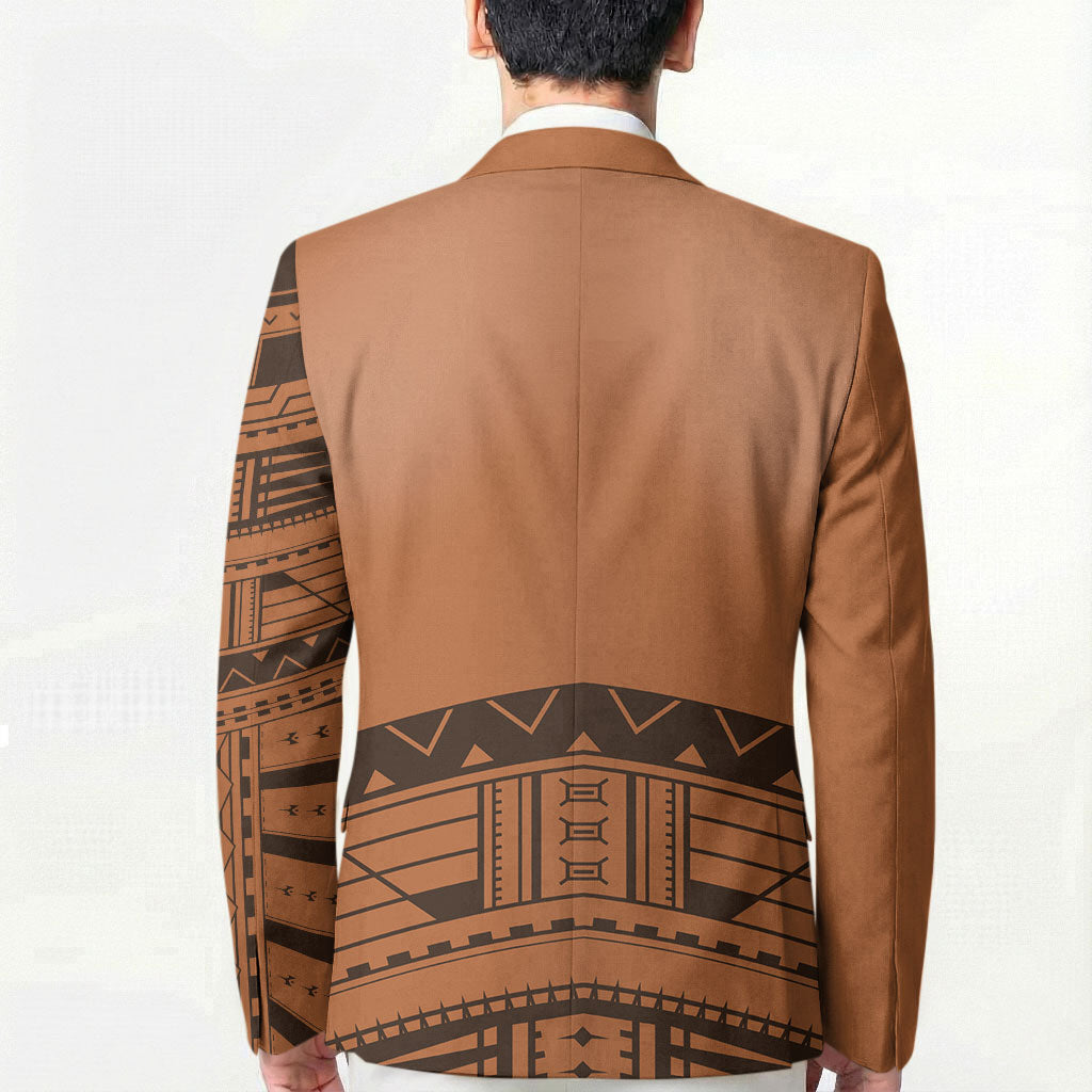 Polynesian Chief Inspired Costume Blazer Tribal Pattern With Tooth Necklace