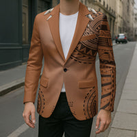 Polynesian Chief Inspired Costume Blazer Tribal Pattern With Tooth Necklace