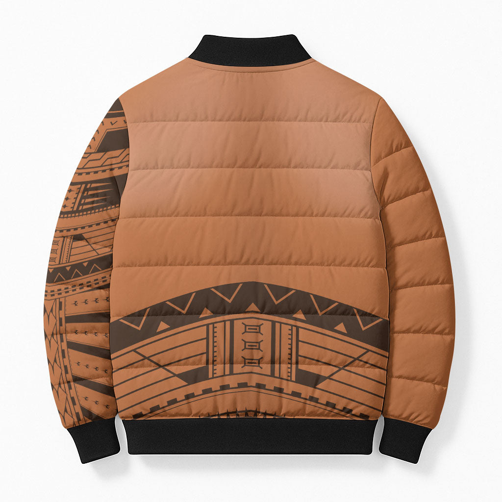 Polynesian Chief Inspired Costume Bomber Puffer Jacket Tribal Pattern With Tooth Necklace