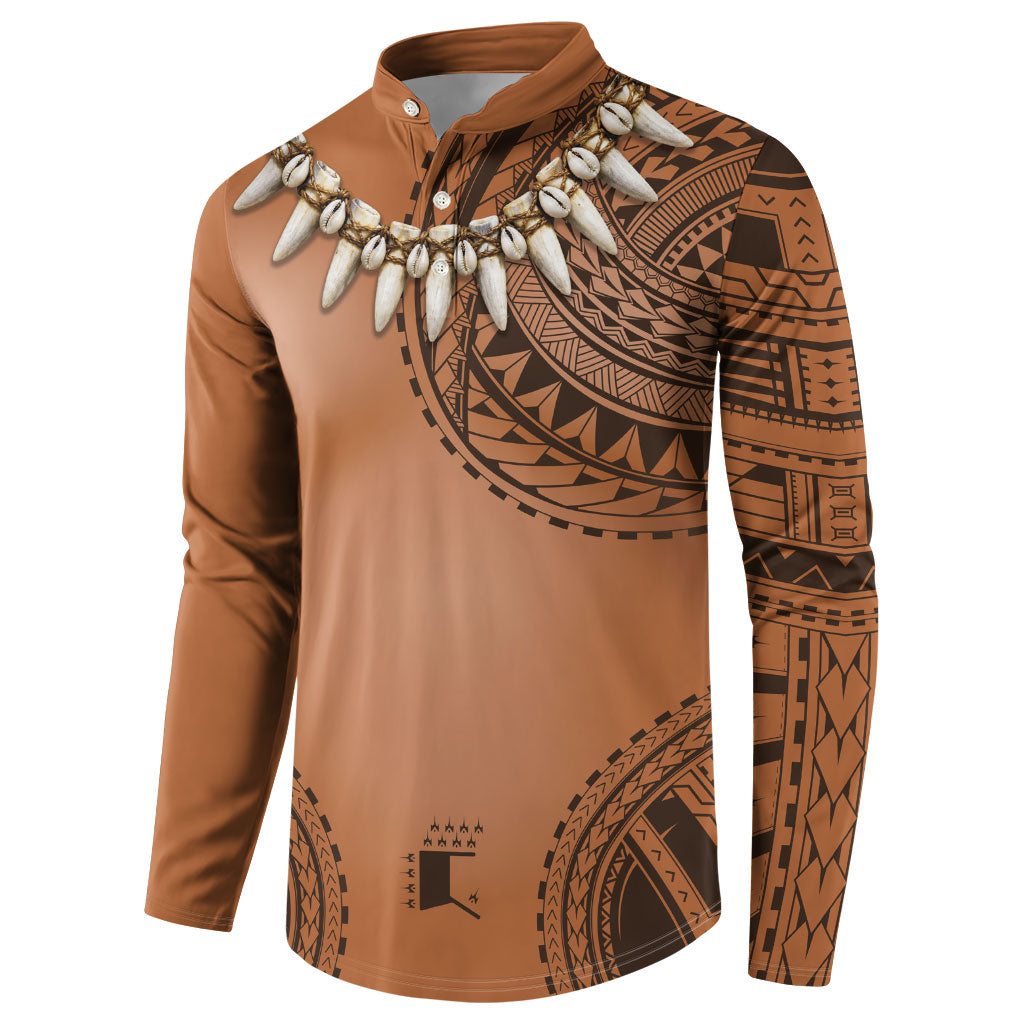 Polynesian Chief Inspired Costume Button Sweatshirt Tribal Pattern With Tooth Necklace