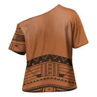 Polynesian Chief Inspired Costume Cross Shoulder Shirt Tribal Pattern With Tooth Necklace