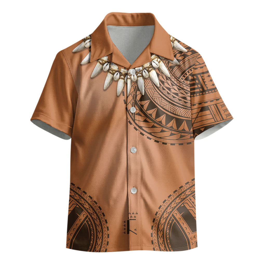 Polynesian Chief Inspired Costume Kid Hawaiian Shirt Tribal Pattern With Tooth Necklace