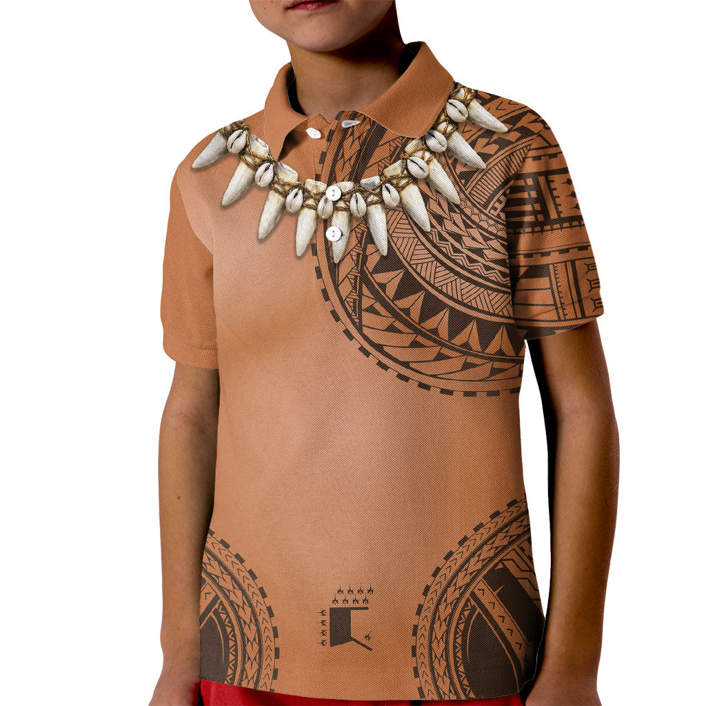 Polynesian Chief Inspired Costume Kid Polo Shirt Tribal Pattern With Tooth Necklace