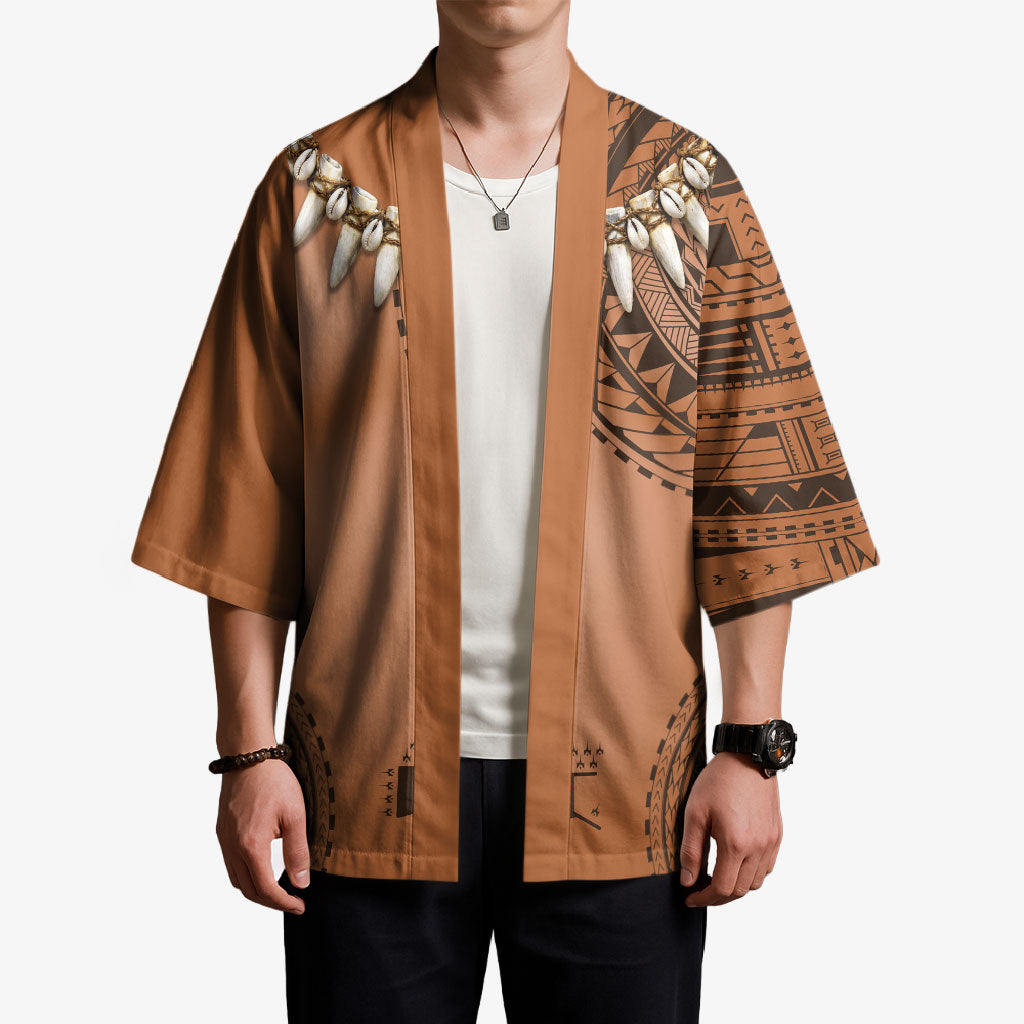 Polynesian Chief Inspired Costume Kimono Tribal Pattern With Tooth Necklace