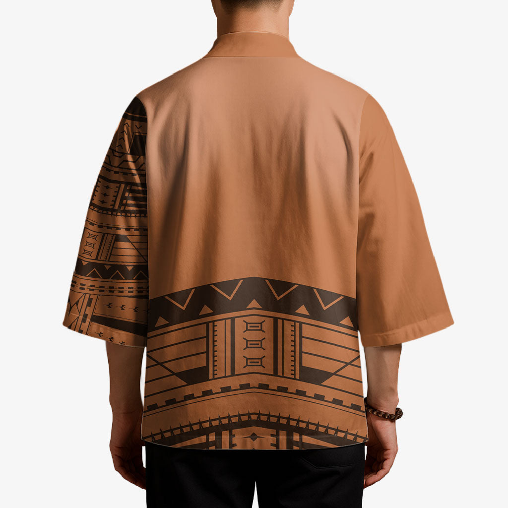 Polynesian Chief Inspired Costume Kimono Tribal Pattern With Tooth Necklace