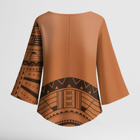 Polynesian Chief Inspired Costume Kimono Sleeve Blouse Tribal Pattern With Tooth Necklace