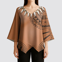 Polynesian Chief Inspired Costume Kimono Sleeve Blouse Tribal Pattern With Tooth Necklace