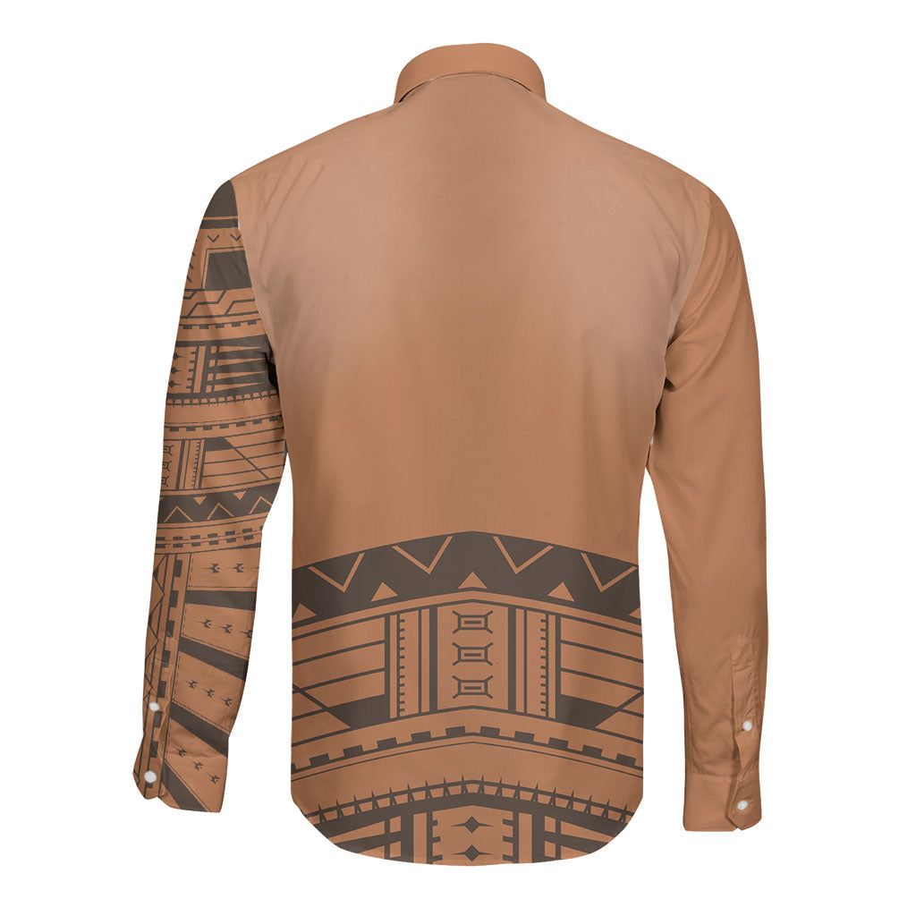 Polynesian Chief Inspired Costume Long Sleeve Button Shirt Tribal Pattern With Tooth Necklace